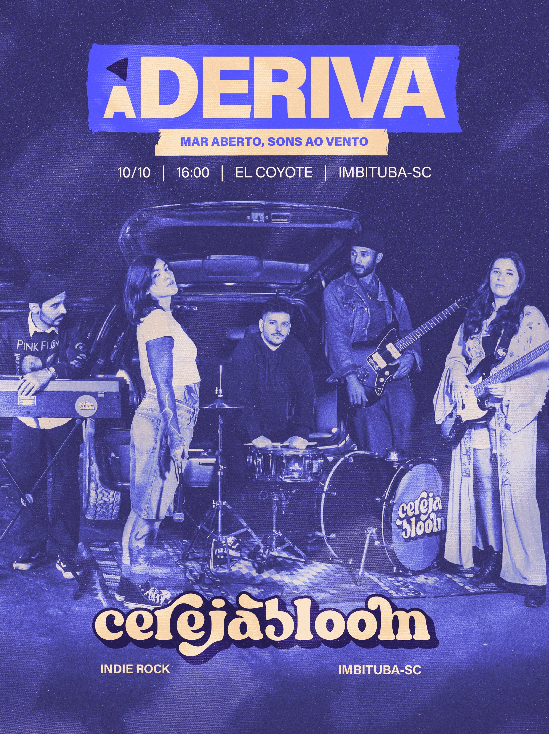 Cereja Bloom com seus instrumentos na fotografia oficial da banda